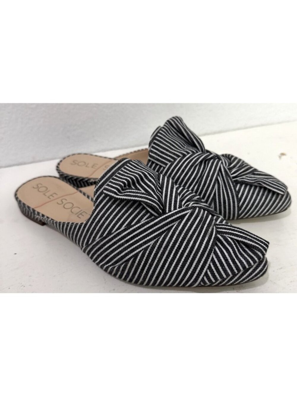 Sole Society Striped Twist Pointed Toe Slip-On Mule Flats Womens US 10